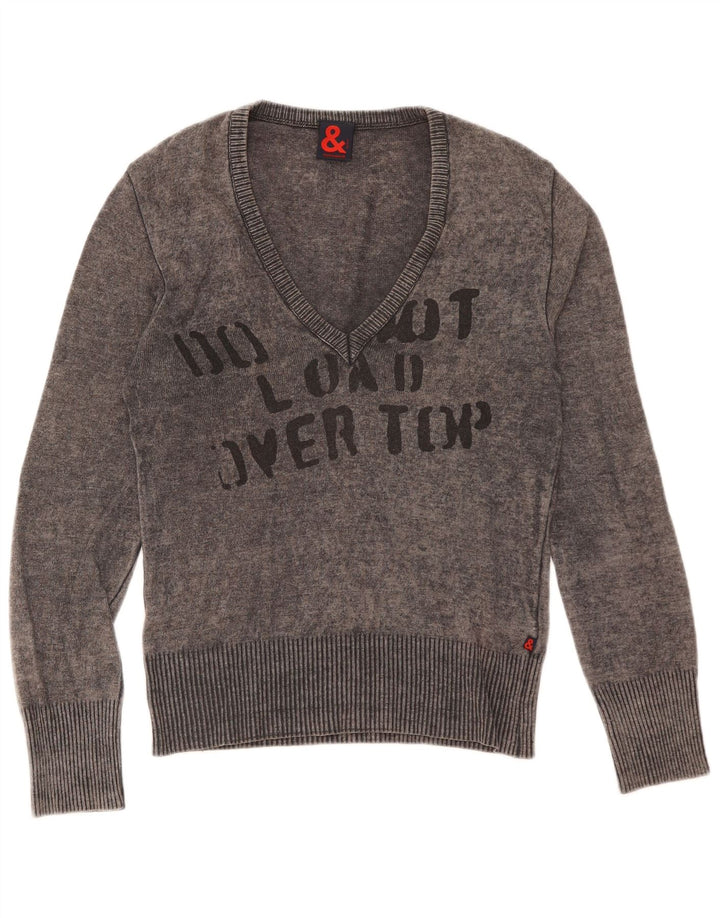 Maglione con scollo a V grafico da donna Dolce & Gabbana IT 44 Lana grigio medio