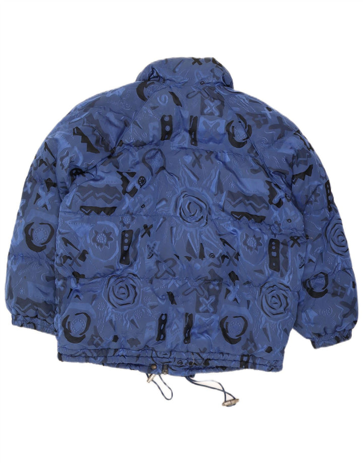 Giacca da sci oversize imbottita da donna vintage UK 8 piccola blu geometrica