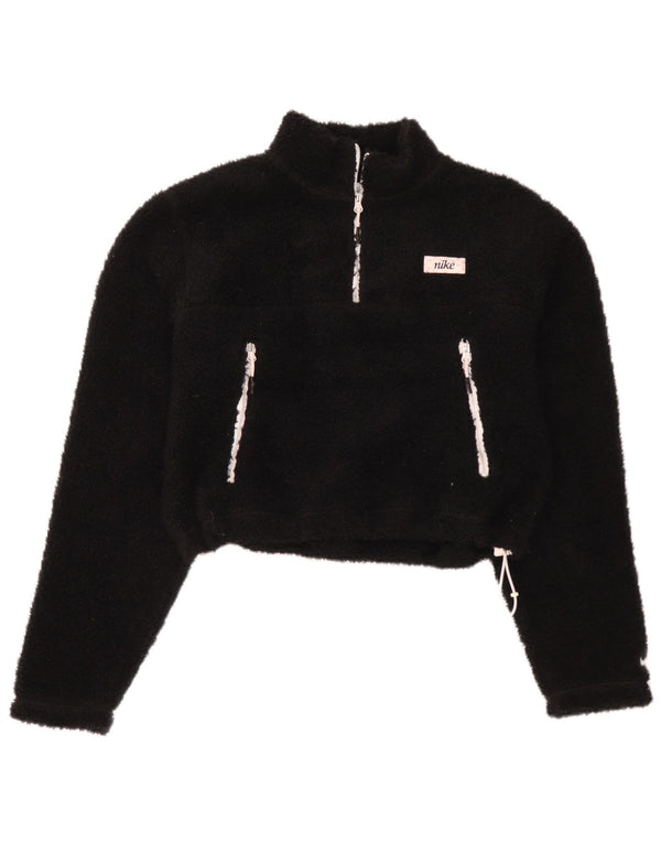 Maglione in pile Nike da donna oversize corto con collo e zip UK 10 piccolo nero