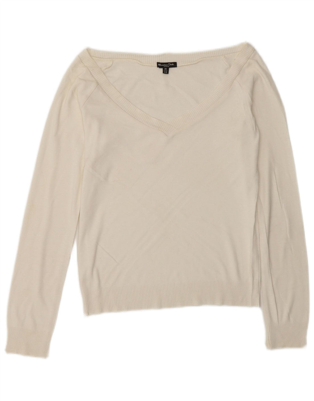 Maglione maglione corto con scollo a V da donna Massimo Dutti UK 12 medio bianco sporco