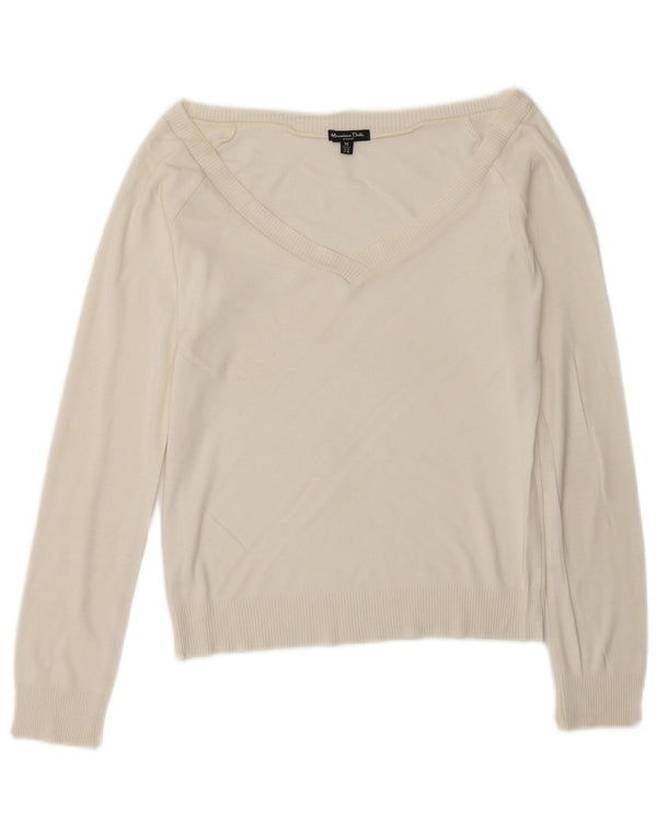 Massimo Dutti Womens Crop V-Neck Jumper Sweater UK 12 Medium Off White