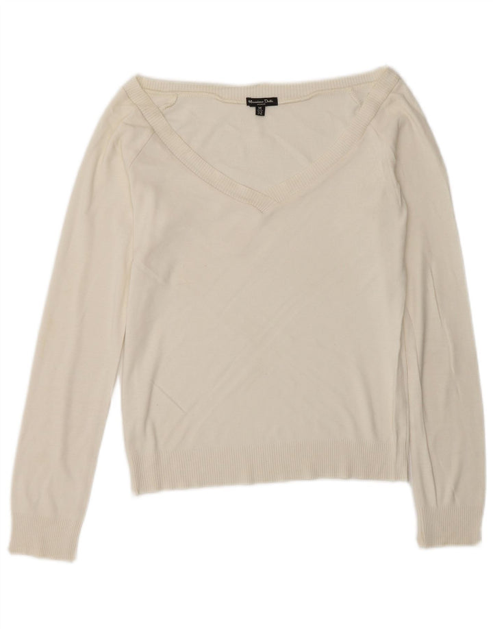 Maglione maglione corto con scollo a V da donna Massimo Dutti UK 12 medio bianco sporco