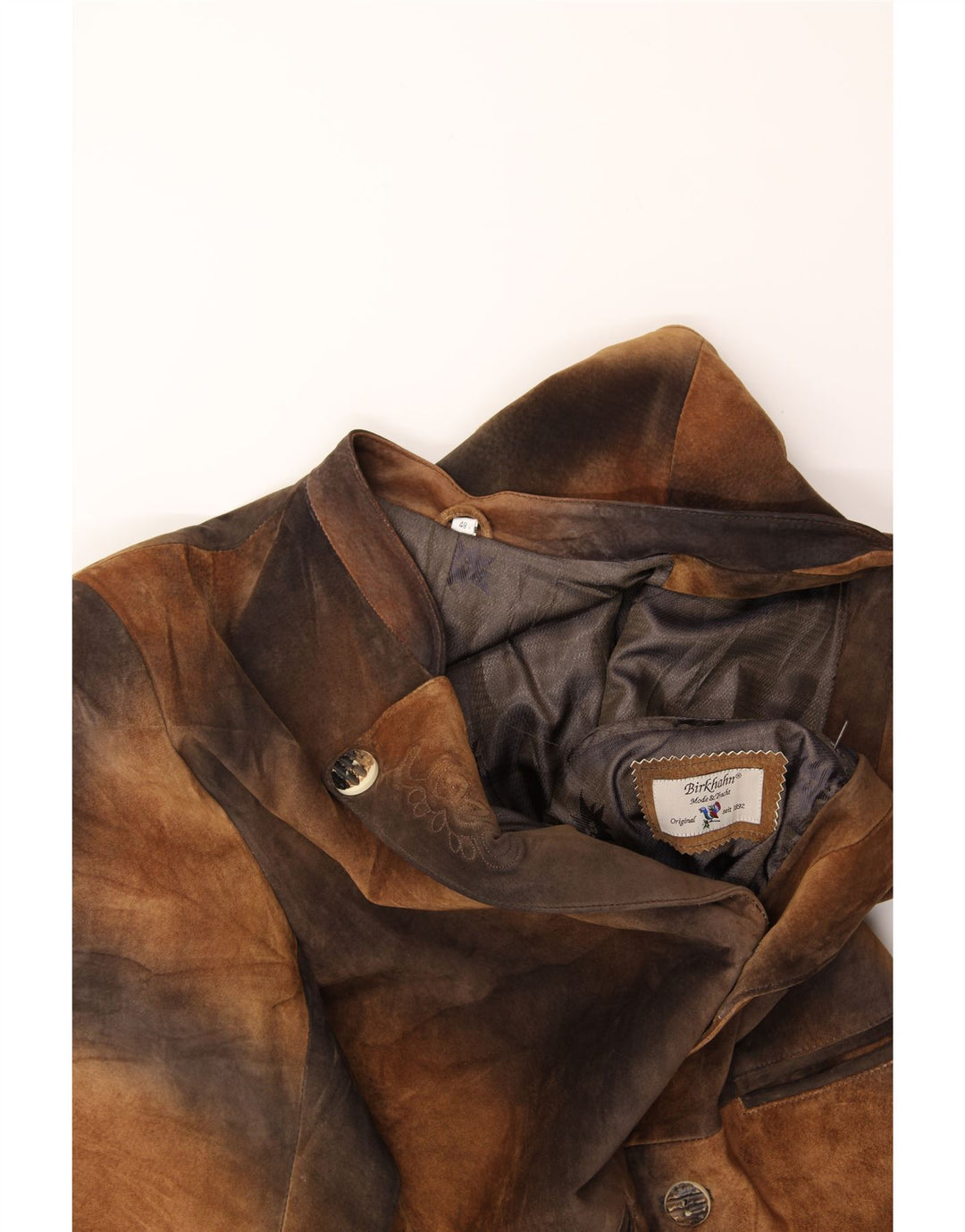 Giacca blazer da uomo a 3 bottoni VINTAGE IT 48 in pelle tie dye marrone medio