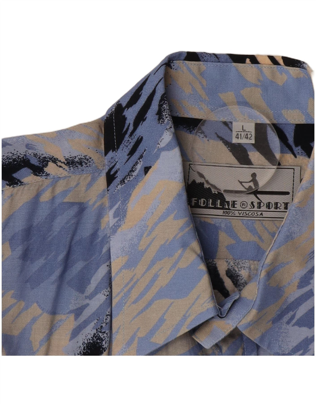 FOLLIE Camicia da uomo a maniche corte con motivo astratto taglia 41/42 grande blu