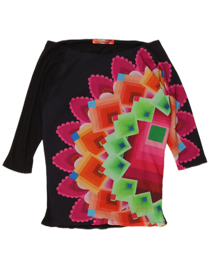 Desigual Top da donna con spalle scoperte e grafica oversize UK 10 Small Nero