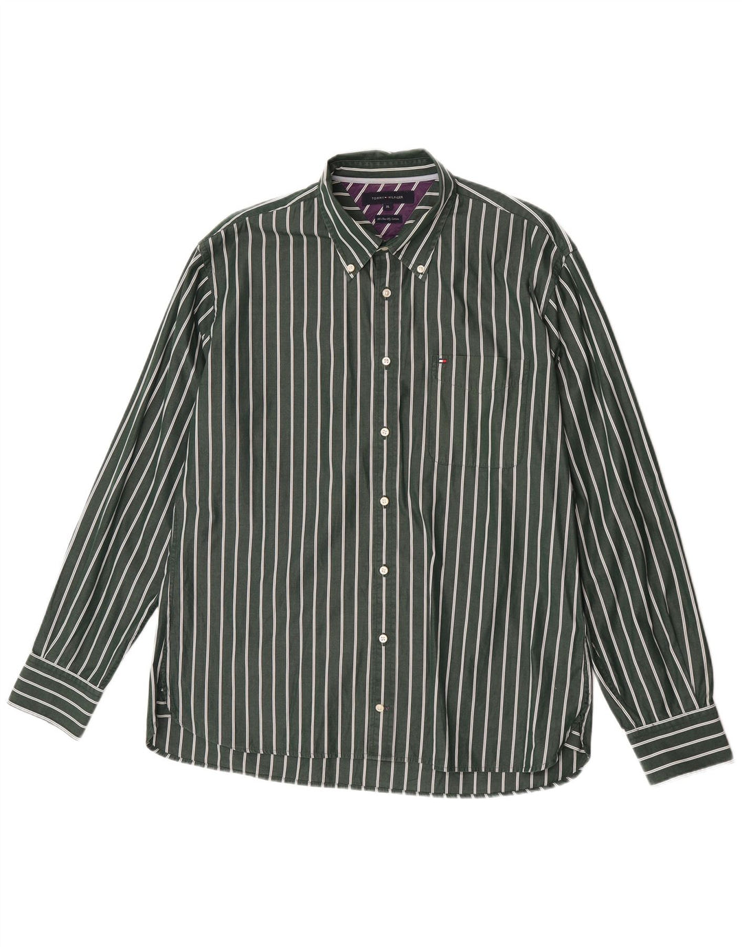 Camicia da uomo Tommy Hilfiger XL in cotone a righe verdi