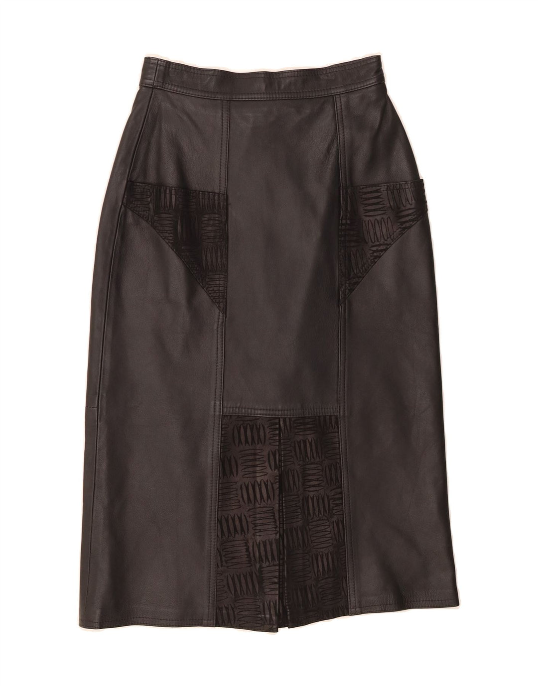 VINTAGE Womens Leather Skirt UK 12 Medium W26  Black Leather Vintage Vintage and Second-Hand Vintage from Messina Hembry 