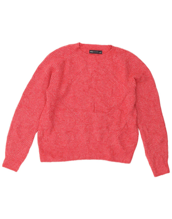 Maglione maglione girocollo da donna Marks & Spencer UK 10 piccolo acrilico rosa