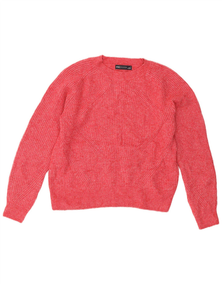 Maglione maglione girocollo da donna Marks & Spencer UK 10 piccolo acrilico rosa