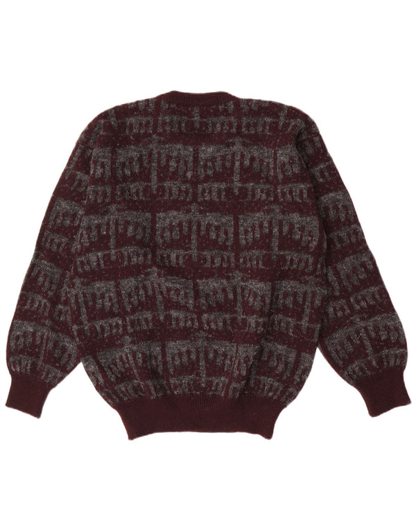 Maglione da uomo girocollo Hemmond in lana vergine geometrica bordeaux medio