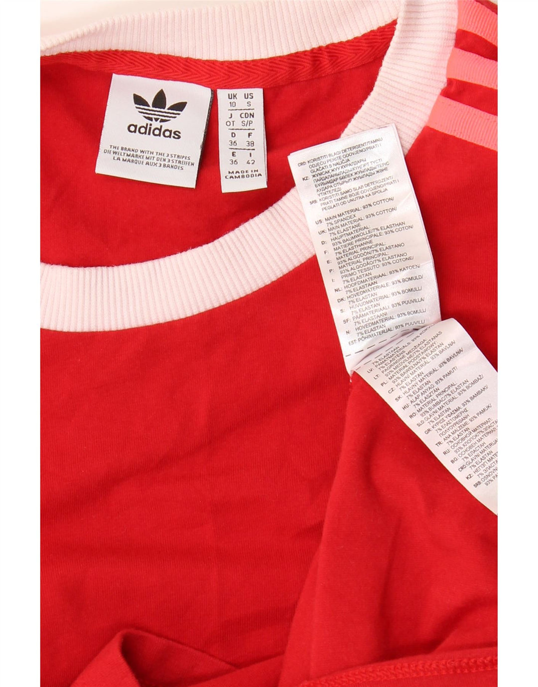 Top ADIDAS da donna a manica lunga UK 10 piccolo rosso cotone