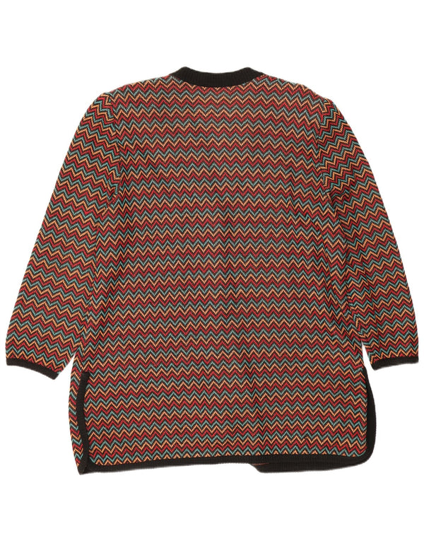 Maglione cardigan da donna vintage IT 52 2XL cotone Chevron multicolore