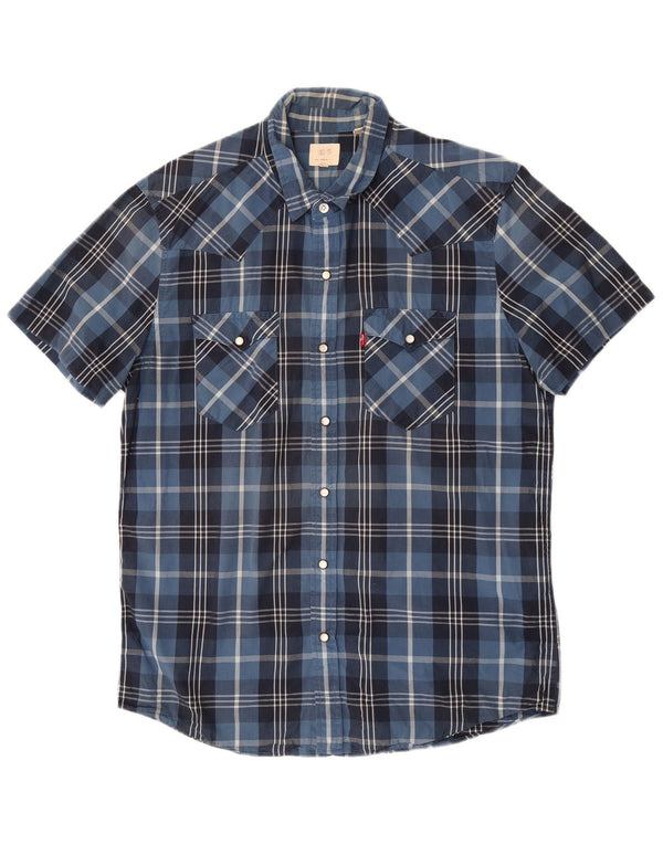 Levi's Camicia a maniche corte da uomo in cotone a quadri blu grandi