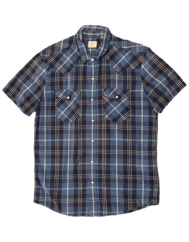 Levi's Camicia a maniche corte da uomo in cotone a quadri blu grandi