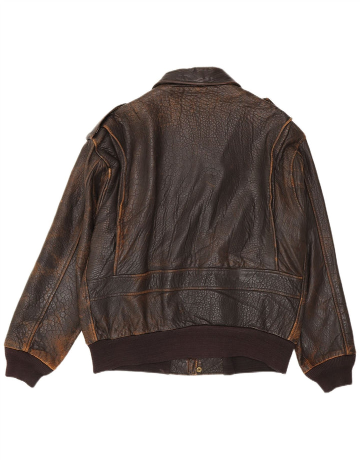 Giacca in pelle vintage da uomo IT 48 Marrone medio