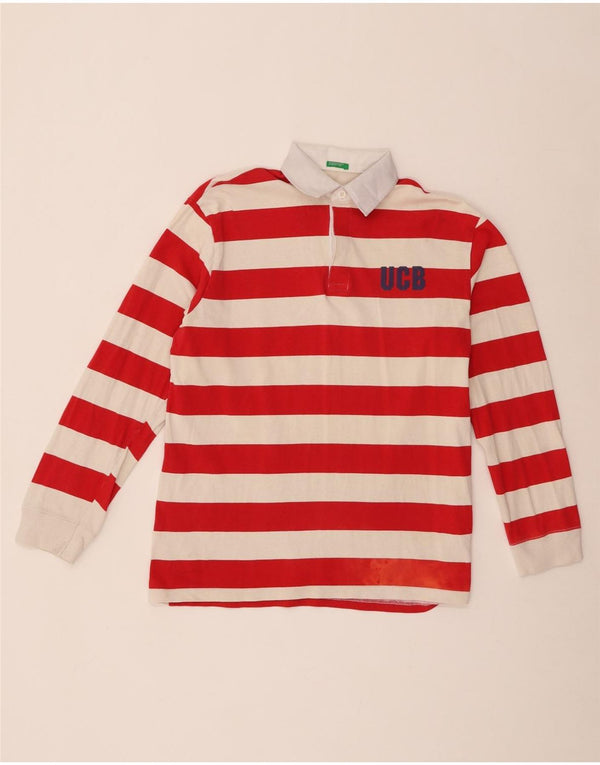Polo da rugby da uomo a maniche lunghe con grafica Benetton a righe rosse medie