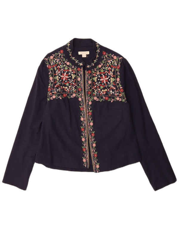 MONSOON Camicetta da donna UK 12 Cotone floreale blu navy medio