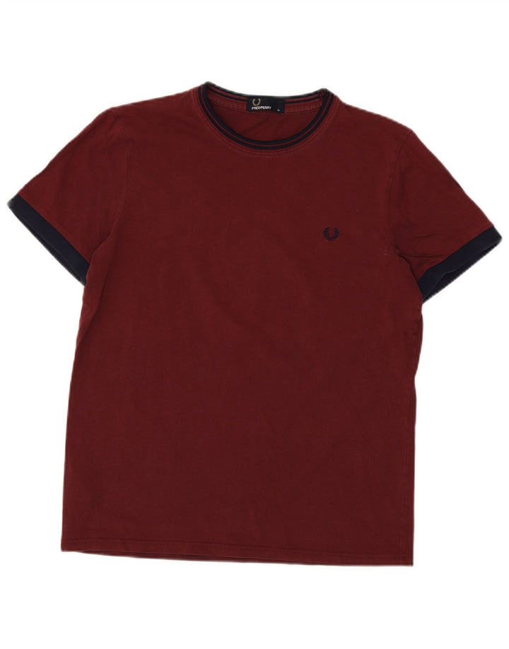 FRED PERRY T-shirt da uomo Top in cotone color block bordeaux medio