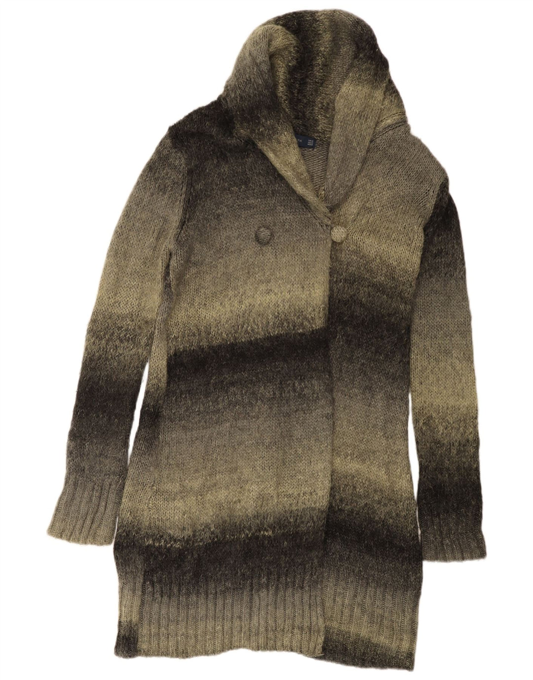 Maglione cardigan lungo da donna Zara UK 14 Acrilico a righe grigio medio