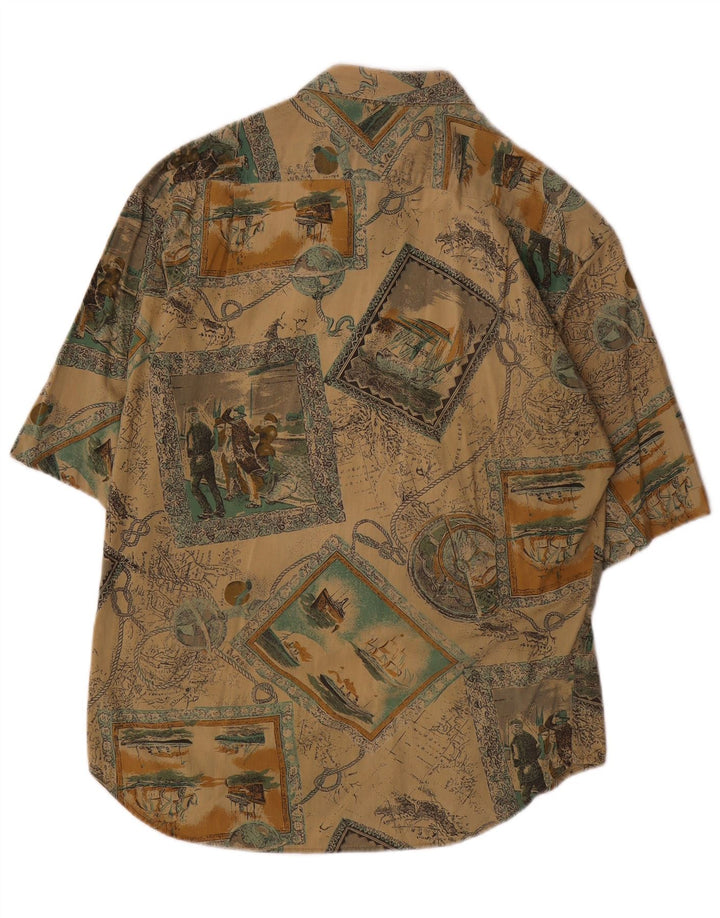 Studio Camicia a maniche corte grafica da uomo in viscosa patchwork beige grande