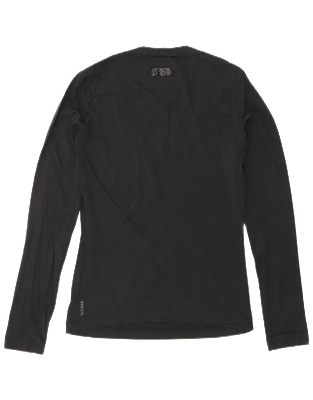 ARMANI JEANS Top da donna a maniche lunghe UK 10 piccolo cotone nero