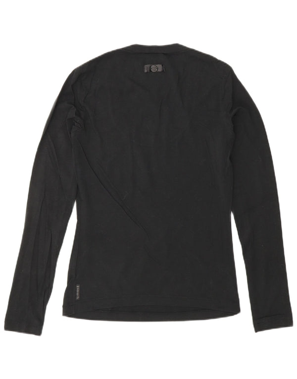 ARMANI JEANS Top da donna a maniche lunghe UK 10 piccolo cotone nero