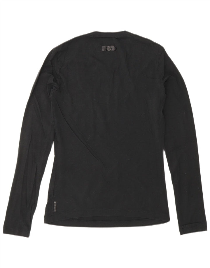 ARMANI JEANS Top da donna a maniche lunghe UK 10 piccolo cotone nero