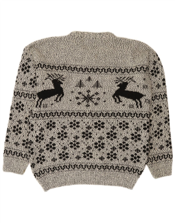 Maglione girocollo da uomo Cotton Republic grigio medio Fair Isle