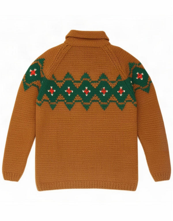 Maglione vintage da uomo con collo a polo piccolo marrone geometrico