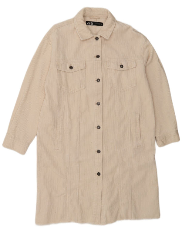 Cappotto in velluto a coste da donna Zara UK 12 cotone bianco sporco medio