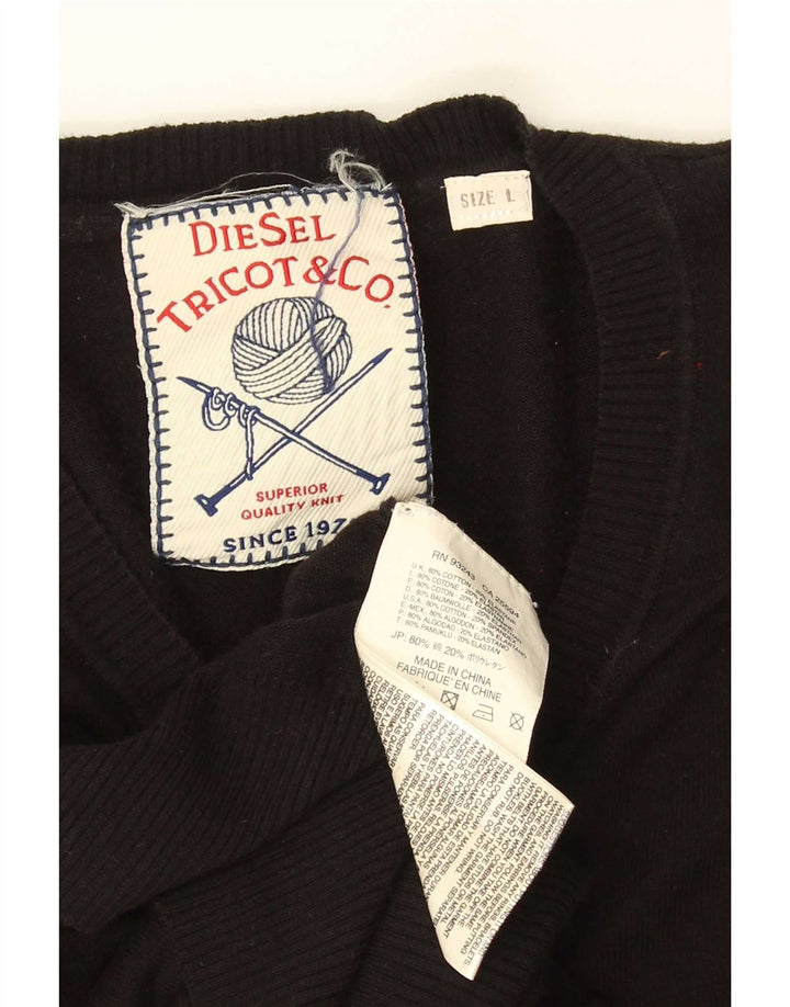Maglione da uomo con scollo a V Diesel grande in cotone nero