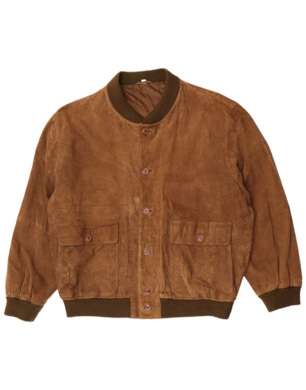 Giacca bomber scamosciata da uomo vintage IT 52 XL in pelle marrone