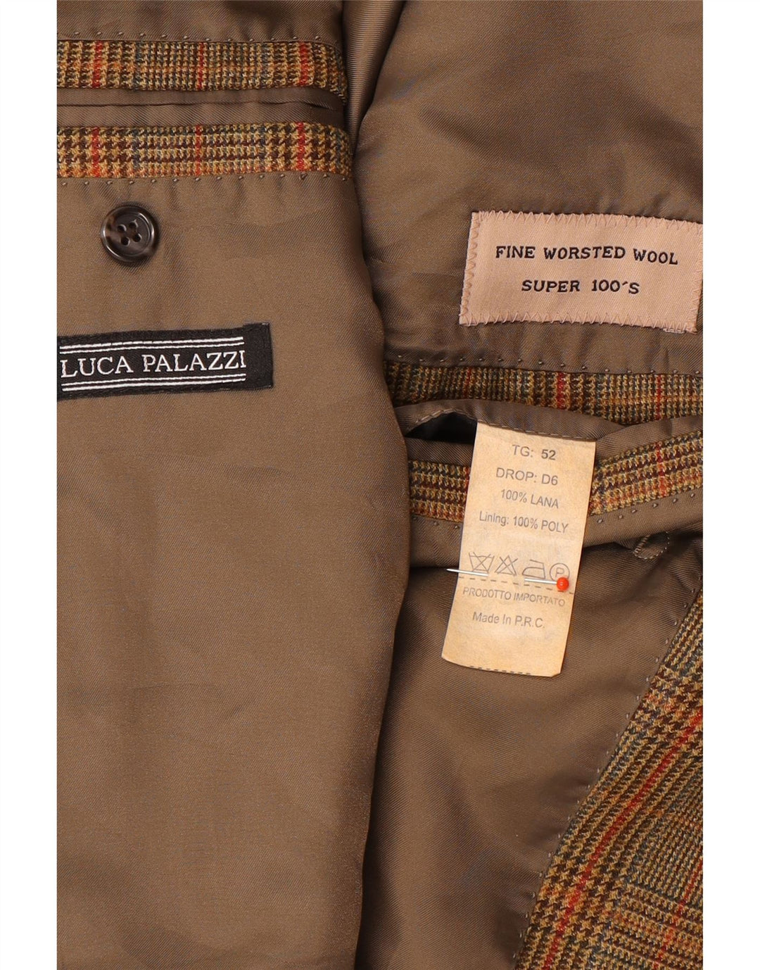 Giacca blazer vintage da uomo a 3 bottoni IT 52 XL lana a quadri marrone