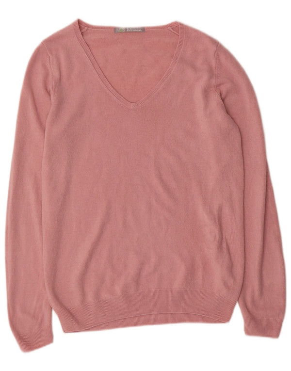 Maglione da donna con scollo a V Marks & Spencer UK 10 piccolo acrilico rosa
