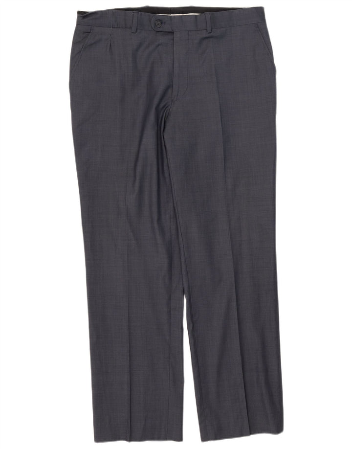 Pantaloni da abito dritti da uomo Zara W44 L31 in lana blu navy