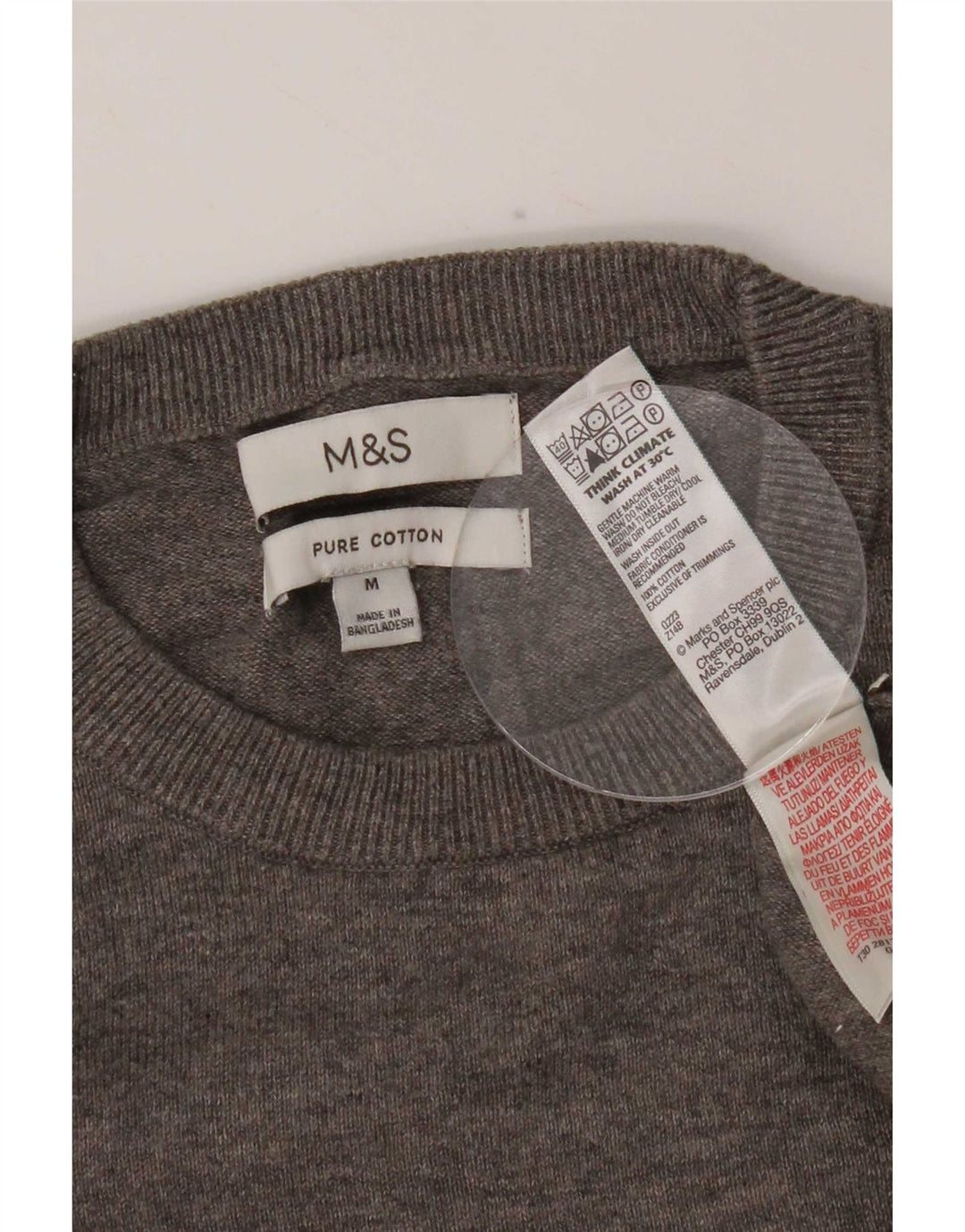 Maglione maglione girocollo da uomo Marks & Spencer in cotone grigio medio