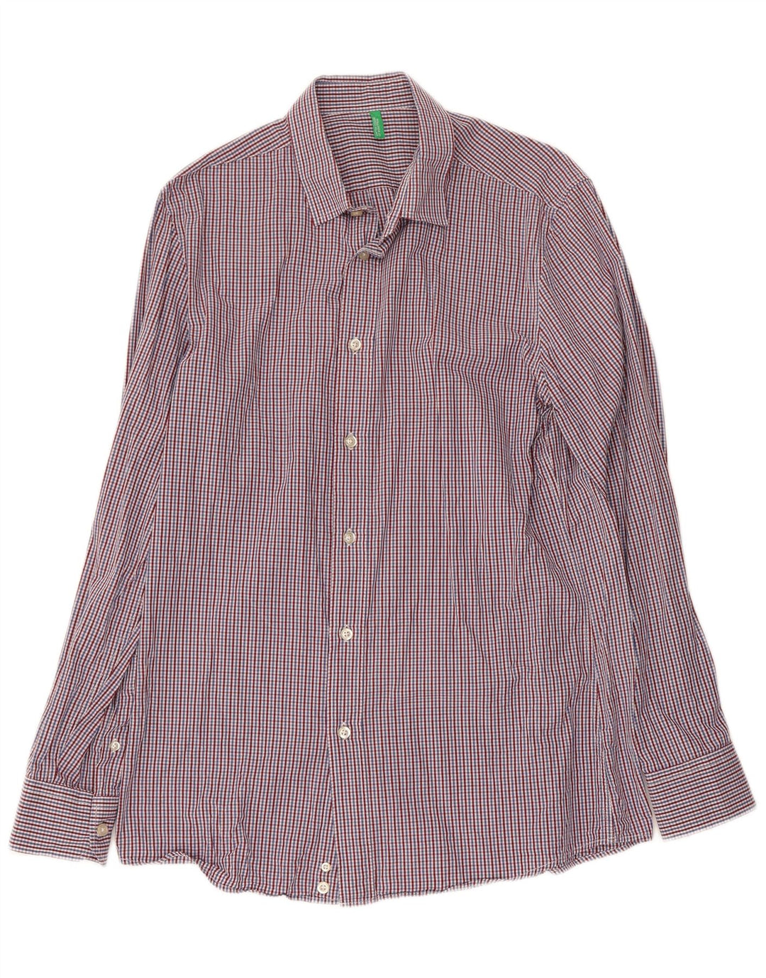 Camicia Benetton Uomo Cotone Check Blu Medio