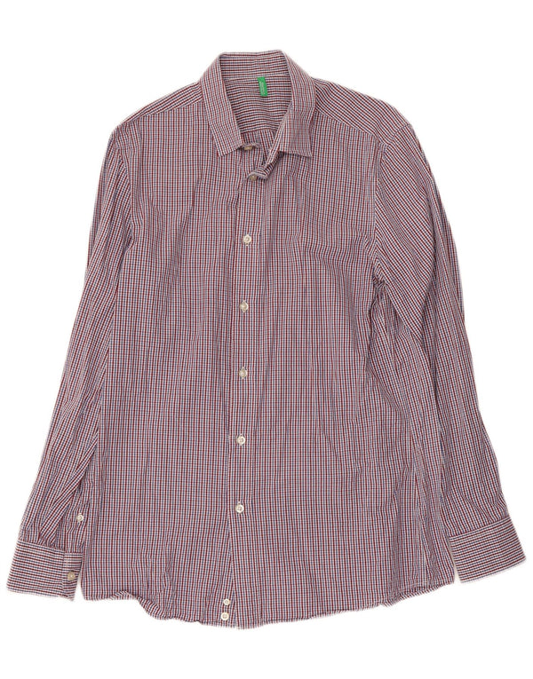 Camicia Benetton Uomo Cotone Check Blu Medio