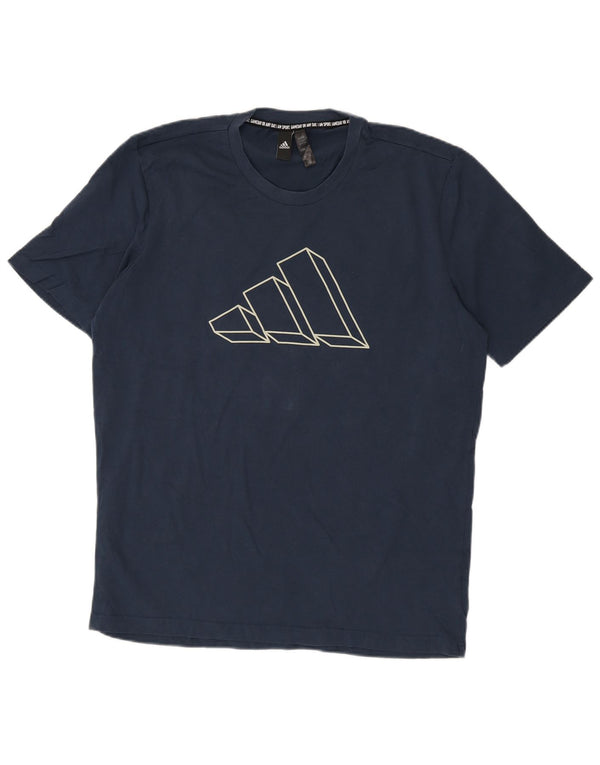 T-shirt grafica da uomo Adidas Top grande in cotone blu navy