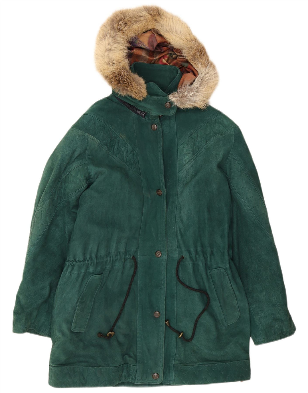 Giacca Parka oversize vintage in pelle scamosciata da donna IT 40 piccola in pelle verde