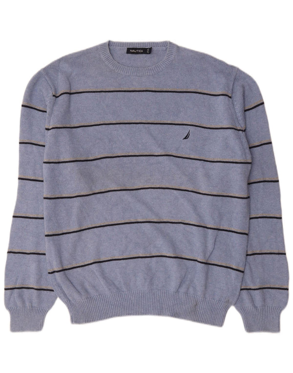 Maglione da uomo girocollo Nautica in cotone a righe grandi blu