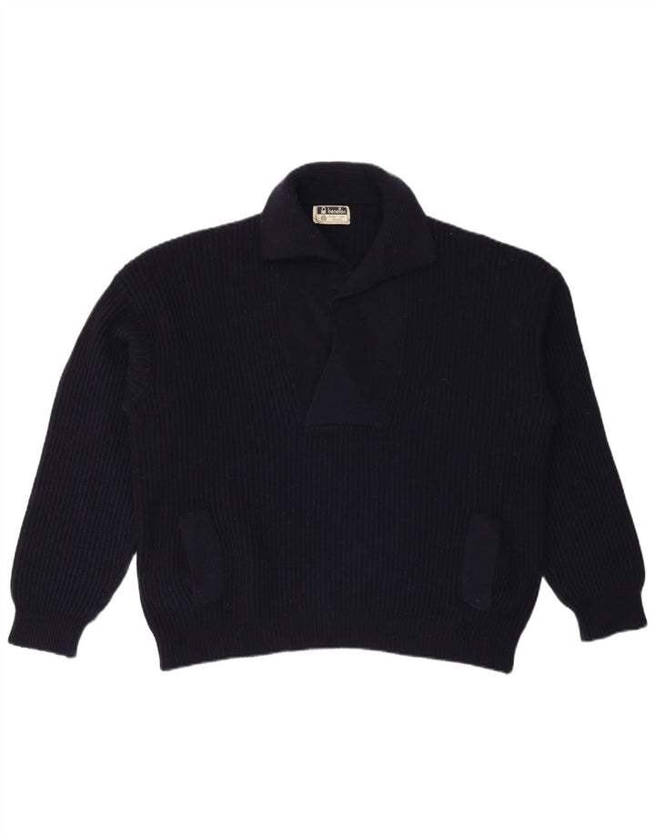 Maglione da uomo a collo alto Benetton XL in lana blu navy