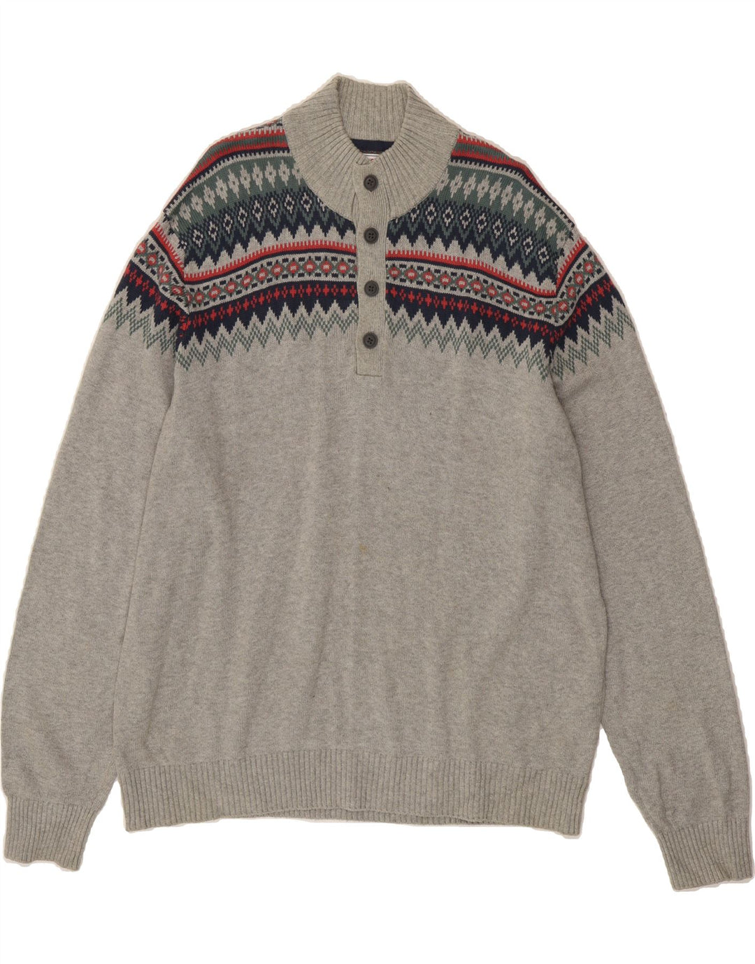IZOD Mens Button Neck Jumper Sweater 2XL Grey Fair Isle Wool Vintage Izod and Second-Hand Izod from Messina Hembry 