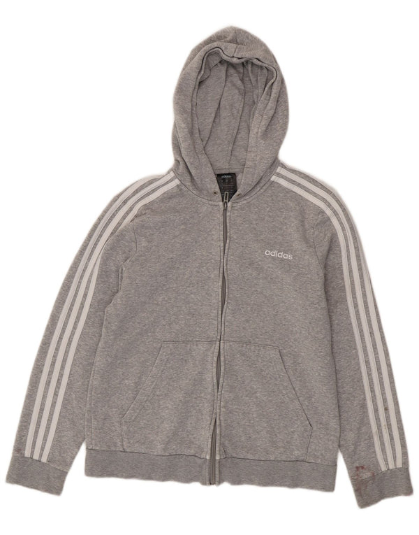 Maglione con cappuccio e zip corto da donna ADIDAS UK 16/18 Large in cotone grigio