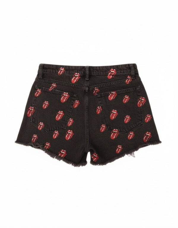 Pantaloncini in denim invecchiato con grafica Zara da donna EU 40 medi W30 neri