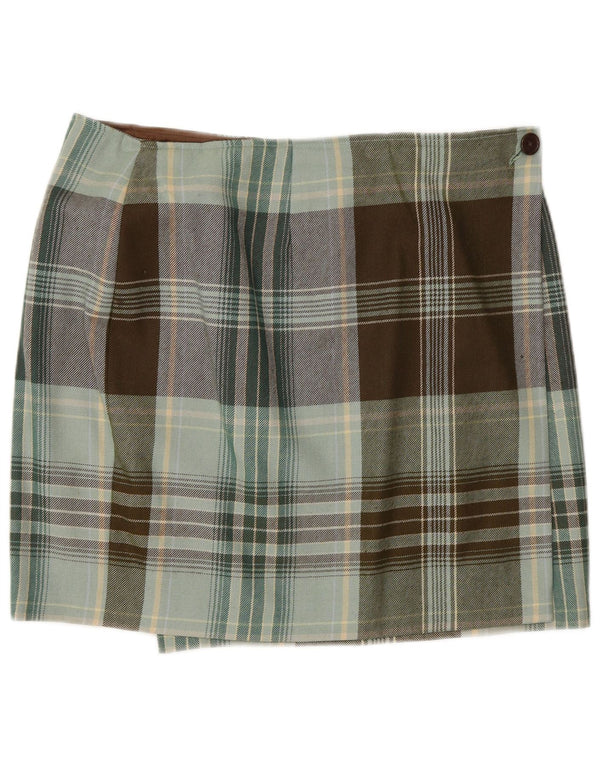Ginalebole Womens High Waist Mini Wrap Skirt IT  50 XL W32 Green Check Wool