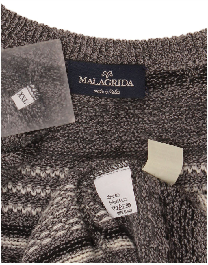Maglione da uomo con scollo a barca Malagrida 2XL in lana a righe grigie