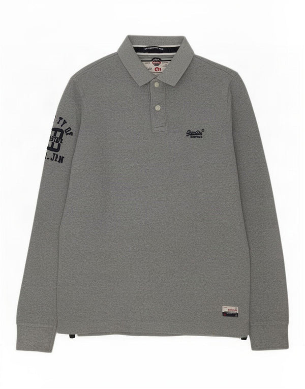 Polo da uomo a maniche lunghe con grafica Superdry Large in cotone grigio