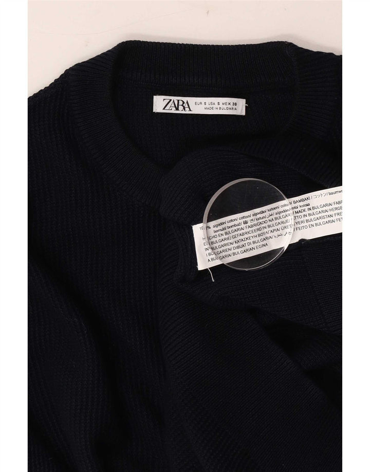 Maglione maglione girocollo da uomo Zara piccolo in cotone blu navy