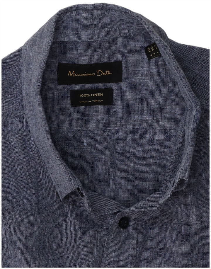 Camicia Uomo Massimo Dutti Lino Blu Medio